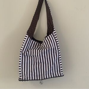 Henri Bendel Packable Black and White Striped Shoulder Bag